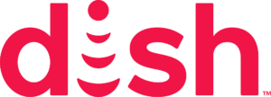 DISH Network logo, featuring the company name in red with a satellite dish symbol, representing television and internet services.