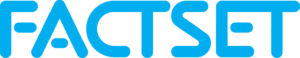 FactSet company logo in cyan, representing its global financial data and analytics services.
